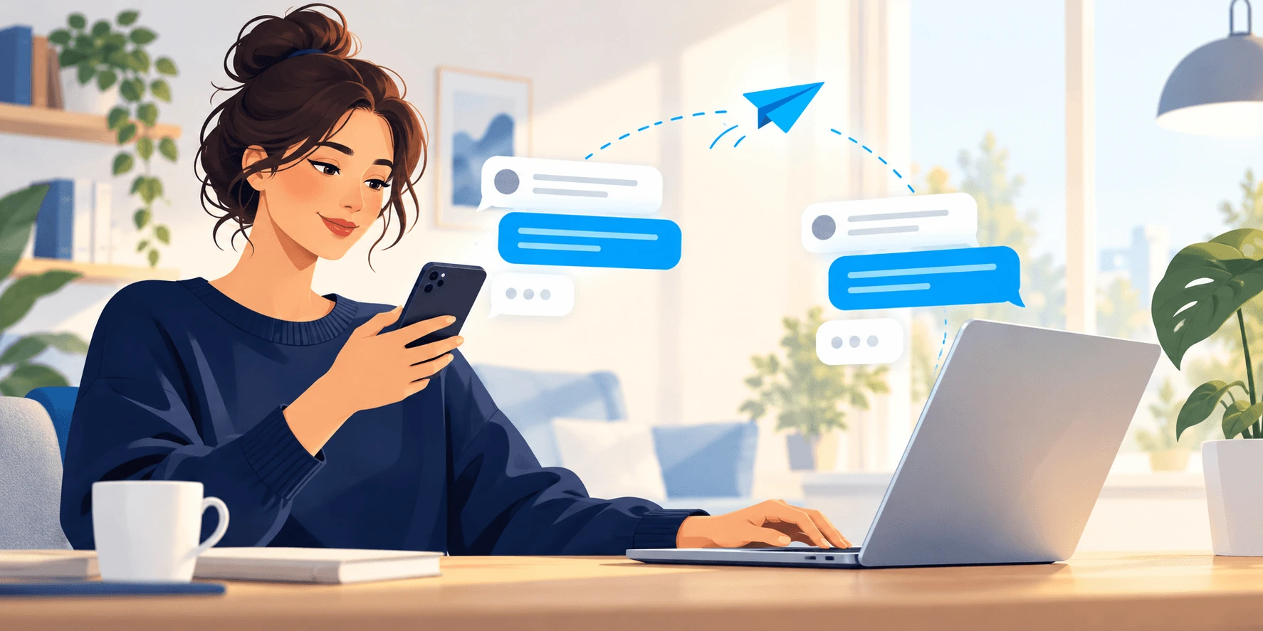 Telegram 电报手机电脑多设备聊天示意图
